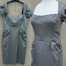 BELLVILLE SASSOON VINTAGE 80s BLACK WHITE SILK HOUNDSTOOTH  DRESS COUTURE 14 16