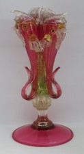 Murano Salviati red glass vintage Victorian antique large three fish vase