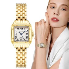 Ladies Grealy Luxury Quartz Watch Gold Stainless Steel Elegant Wristwatch Boxed 