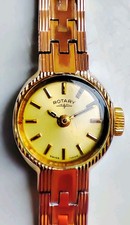 Vintage c1960s Ladies Rotary 17 Jewel Manual Wide Watch In Gold - Swiss Made