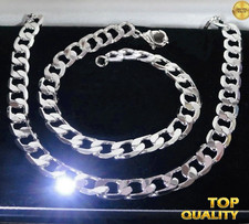 Mens Polished Stainless Silver Necklace 24" Curb Cuban Chain Bracelet Set GIFT