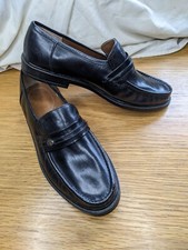 Vintage 50s Mens CJ Black Woven Leather Slip On Loafers Moccasins Shoes UK9.5