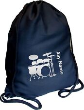 Drum Kit Print BLACK Kids COTTON Childs School Sports Gym PE Bag, Xmas Gift