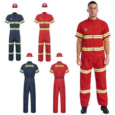 Mens Adults Firefighter Costume Fireman Fancy Dress Up Halloween Cosplay Outfits