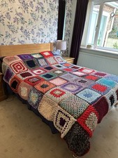  Vintage Handmade Crochet Granny Squares Afghan Blanket Throw 77”x82”