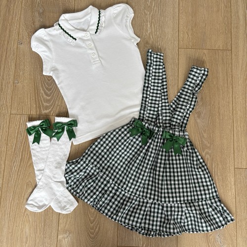 Girls gingham bottle green - girls,