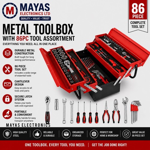 86pc metal toolbox tool kit - toolbox,