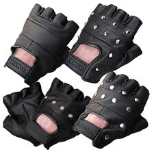 LEATHER FINGERLESS GLOVES BIKER DRIVING CYCLING WHEELCHAIR GYM PADDED HALLOWEEN