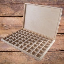 Shallow Wooden Box 70 Compartments Presentation Gift Case |Plain Decorative Wood