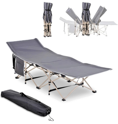 Grey collapsible camp bed - collapsible,