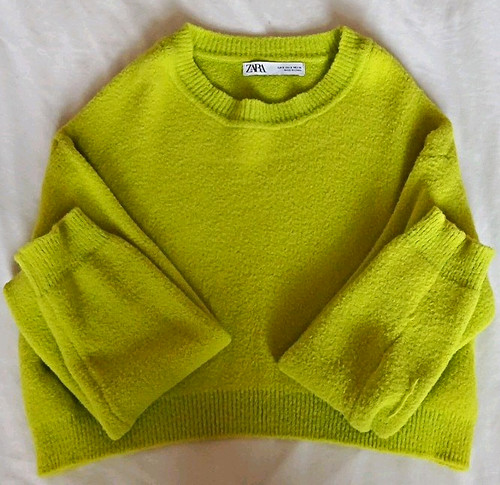 Zara women green knit crew - knit,