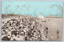 Gt Yarmouth Beach Looking North Postcard 1900s Busy Crowd Sailboat "Dainty"