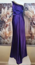 Gino Cerruti London Purple One Shoulder Evening Dress UK 8 – Beaded Satin Gown