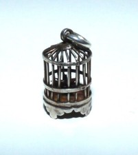 ANTIQUE SILVER BIRD CAGE CHARM PENDANT CHINESE BIRD IN A CAGE CHARM CUTE