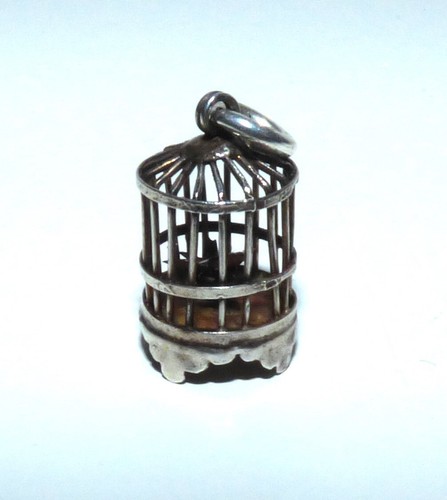 Antique silver bird cage charm - silver,