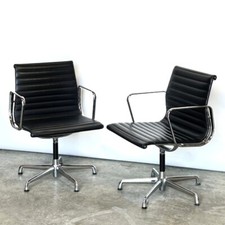 PAIR Vintage ICF Charles Eames EA108 Chairs Black Leather Chrome Herman Miller