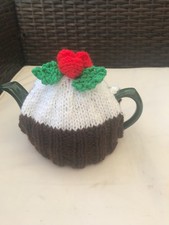 HAND KNITTED CHRISTMAS PUDDING TEA COSY  FOR a SMALL POT White icing