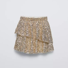 Zara Gold Sequin Tiered Skirt Age 10 Years