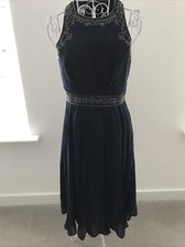Monsoon Navy Beaded Dress silver beaded & embroidered size 8  Wedding Races