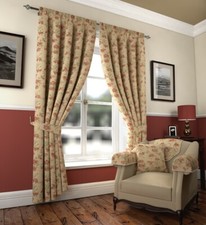 Olivia Tapestry Gold / Beige, Terracotta & Green Lined Curtains & Cushion Covers