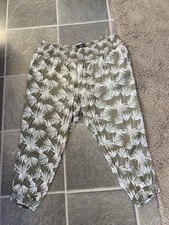 Yours Ladies Casual Trousers Size 22 Elastic Waistband Cuff Hems Green Pattern