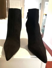 Fendi Tronchetto Camoscio Nero Black Suede Ankle Boots 38.5  3.5" NIB Authentic