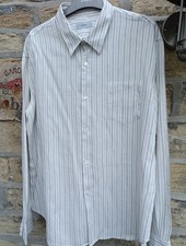 Mens Long Sleeve White/Brown Stripe Shirt By Farhi Size L/XL