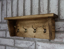 Handmade Farmhouse Rustic Wooden Coat/key Rack with shelf (Cast, Hooks)