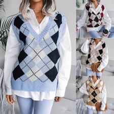 Lady Knitted Vest Argyle