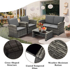 Rattan Garden Furniture Wicker Sofa Set with Chairs & Table for Outdoor Patio