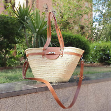 Moroccan handmade large straw french baskets with leather straps