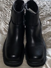 Brand New Next Black Leather Ankle Boots With Fur Lining