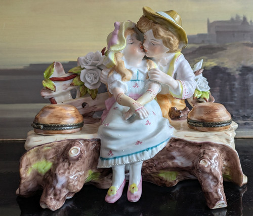 Porcelain inkwell figurine - porcelain,