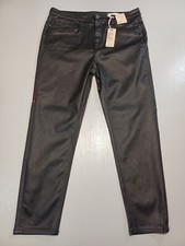 Marks Spencer Ankle Trousers Women UK 22 Black Skinny Stretch Leather Like