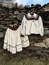 Antique Early 1900s Linen Romanian Folk Costume With Embroidered Smocking