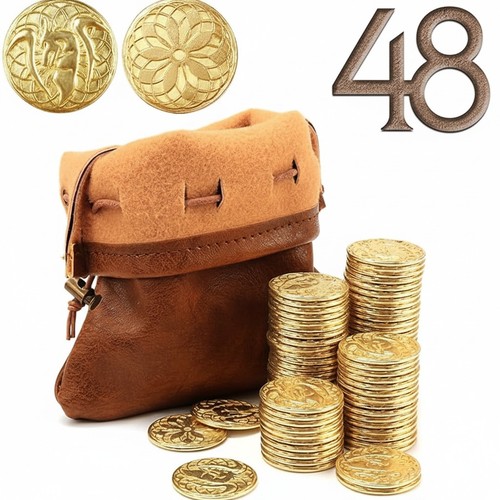 Gold coins leather bag - coins,