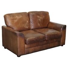 VINTAGE HALO TWO SEATER  BROWN  LEATHER SOFA