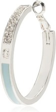 Clearance! Guess Silvertone Pave Crystal Glass Stone & Light Blue Hoop Earrings