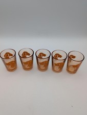 Set of 5 Vintage French Amber Shot Glasses with Dog Head Design