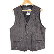 Vintage Brown Leather Waistcoat Gilet Vest Size Large (T9873)