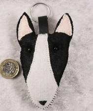 Bull Terrier black & white felt key ring 5 inches long pedigree dog collectable