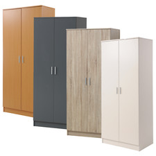 2-Door Bedroom Wardrobe Hanging Rail & Internal Shelf Clothes Storage Furniture