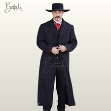Mens Black Victorian Frock Coat Western Duster 19th Century Long Jacket Tailored