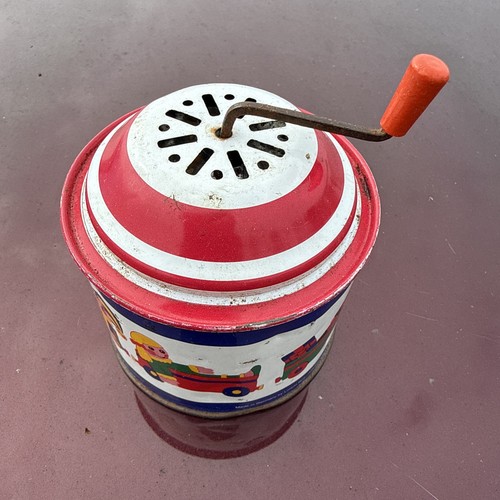 Vintage tin wind music box - tin, up