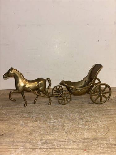 Vintage brass horse and cart - and,
