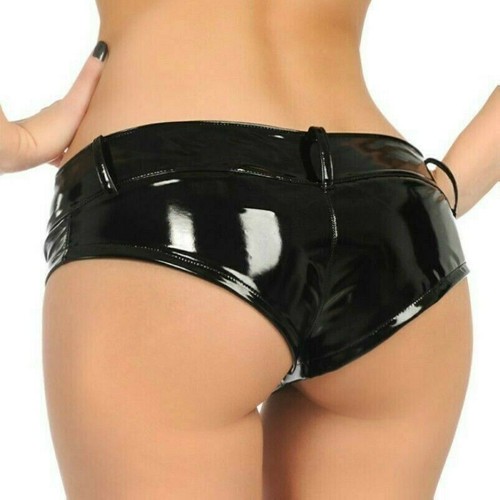 Women faux latex shorts - latex, low