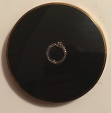 Vogue Vanities, Vintage Black make-up powder compact + diamantes & leather case