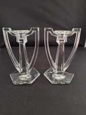 Pair of 1900s Antique Petite Krys-tol Glass Candlestick Holders