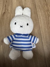 Miffy Plush Soft Toy With Blue And White Striped Dress
