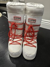 Hunter White/Red UK 3-5 Chatel Gloss Thermal Insulated Snow Boots Apres Ski